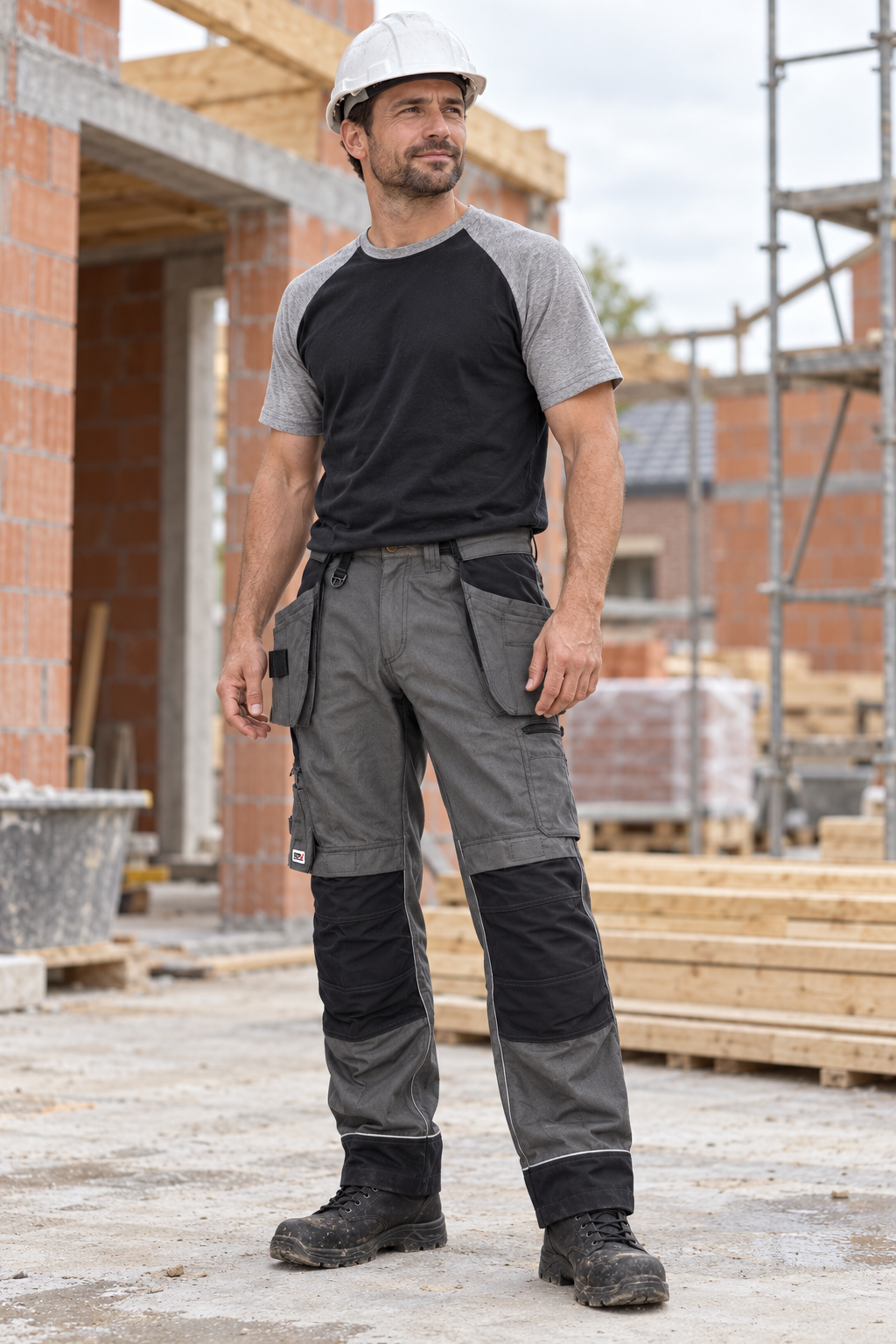 EXP09P et Soft Skin portés sur chantier — illustration IA